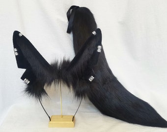21.3 inch black Anubis tail and ears-COSPLAY-rabbit ears-wolf ears-cat ears-fox ears-gift-Lolita ear tails