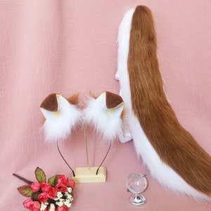 22 inch yellow, brown and white stitching color animal tail folding ears-COSPLAY-wolf ears-cat ears-dog ears-gift-Lolita-fox ears