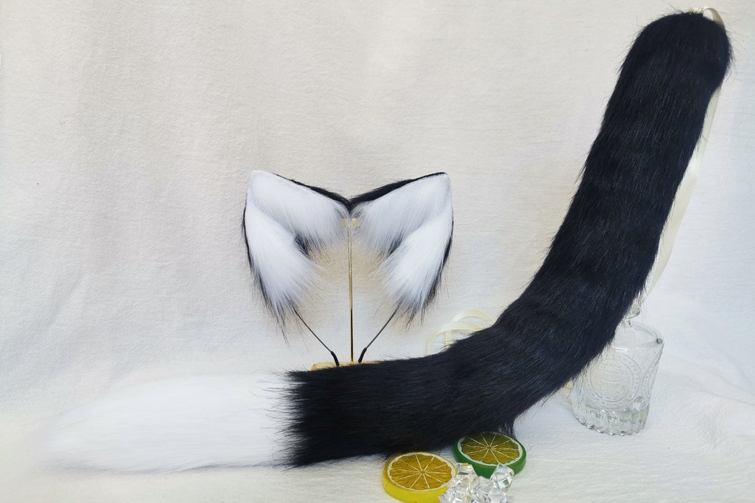 23.6 Inch Black and White Cat Ears Black and White Cat Tail Etsy