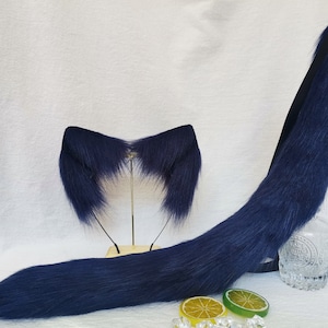 22.5 inch royal blue cat ears cat tail beast ears wolf ears cosplay ears Lolita fox ears Halloween gift