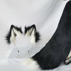 22 pollici coda di lupo nero orecchie di lupo nero orecchie di animale orecchie di gatto orecchie da copricapo orecchie di lupo orecchie da cosplay orecchie da volpe Lolita regalo di Halloween