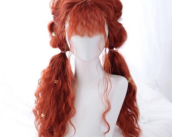 25,5 inch oranje rode lange krullende pruik - pruik-Lolita pruik-cosplay pruik-mode pruik