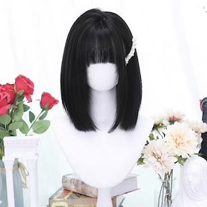 12.6 inch Lolita natural black natural straight hair-custom wig-lolita wig-cosplay wig-simple-anime-festival wig