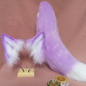 22 inch purple and white wolf tail wolf ears-COSPLAY leopard ears cat ears gift Lolita fox ears