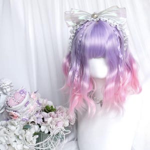 11,8-Zoll-Lolita rosa lila Farbverlauf Wolle gelockt Kurzhaar-Perücke-benutzerdefinierte Perücke-Lolita Perücke-Rollenspiel Perücke-Festival Perücke