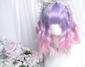 11.8 inch Lolita pink purple gradient wool curly short hair-wig-custom wig-lolita wig-role play wig-festival wig