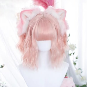 13.7 Inch Lolita Peach Pink Short Curly Hair-Customized-Lolita Wig-Cosplay Wig-Simple-Heat Resistant-Anime-Christmas Wig
