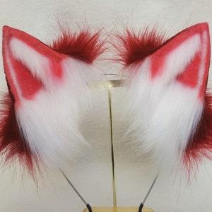 Red and white wolf ears-animal ears-cat ears-wolf ears cosplay ears Lolita fox ears-Halloween gifts