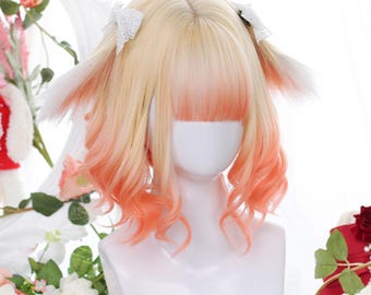 10.6 inch milk tea rabbit micro-roll animal ear curly hair-Lolita curly hair-cosplay wig-full headwear-heat resistance-anime-fashion wig