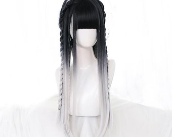 23,6 inch zwart-witte kleurverloop damespruik - pruik - lolita pruik - anime schattig - cosplay pruik - mode pruik