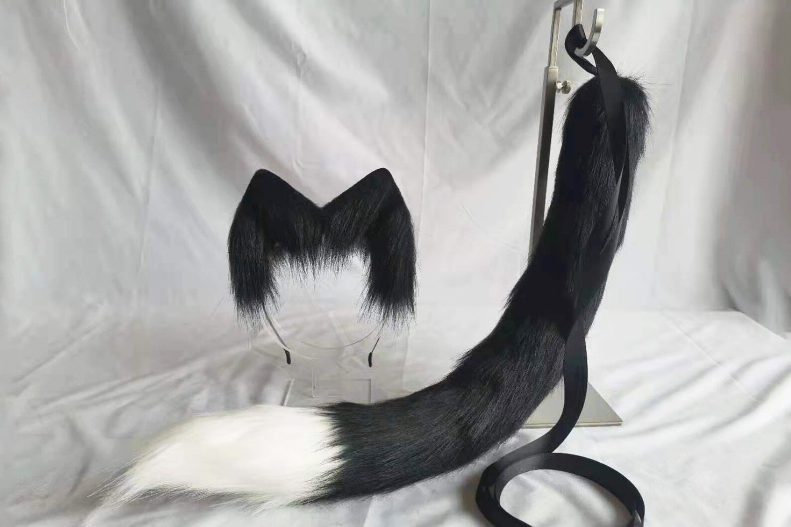 22.5 Inch Black Cat Ears Black Cat Tail Kitten Ears Tail Beast Etsy
