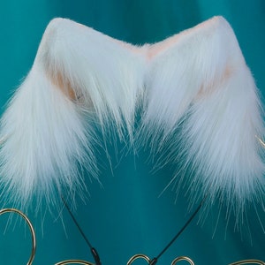 Pink and white stitching color cat ears kitten ears beast ears headband ears wolf ears cosplay ears kawaii fox ears Halloween gifts