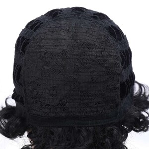 May include: Black wig with a lace front and curly hair. The wig is designed for a natural look.