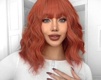 14-inch fashionable orange medium-length curly hair-customized wig-Lolita wig-cosplay wig-simple-anime-fashion wig