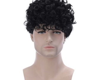 5.5 Inch Men s Black Short Curly Hair Wig Headband Full Headdress High Temperature Silk Fashion Wig Rose Mesh Wig Etsy