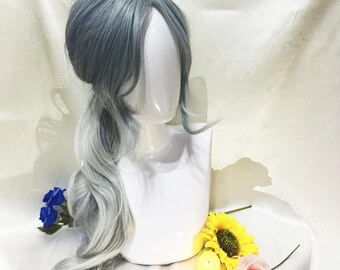 23.6 inch Lolita blue gray gradient natural big wave long hair-wig-custom wig-lolita wig-role play wig-festival wig