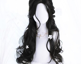 23,6 inch zwarte modieuze lang krullend haar-pruik-cosplay pruik-lolita pruik-anime pruik-mode pruik