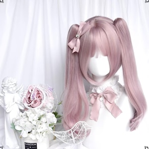 Lolita pink purple double ponytail wig-wig-custom wig-lolita wig-role play wig-festival wig
