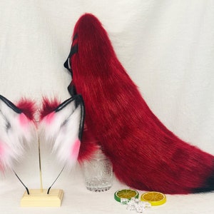 22 inch red and black wolf ears wolf tail COSPLAY cat ears fox ears gift Lolita wolf ears