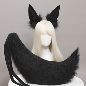 27 Inches Black and White Anubis Tails and Ears-Animal Ears-Cat Ears-Wolf Ears-Cosplay Ears-Lolita Fox Ears-Halloween Gifts-Wolf Tails