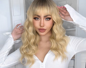 22-inch fashionable blonde dyed black long curly hair-customized wig-Lolita wig-cosplay wig-simple-anime-fashion wig