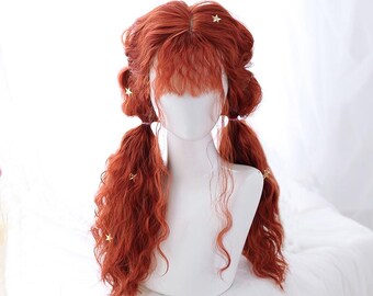 25.5-inch long orange-red curly hair - Wig - Lolita wig - Cosplay wig - Long wig - Fashion wig