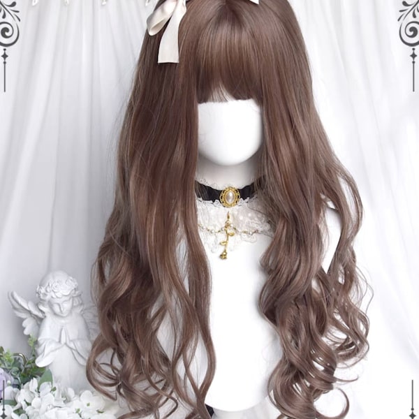 24.8 Inches Lolita Brown Natural Long Curly Hair-Customized Wigs-Lolita Wigs-Cosplay Wigs-Simple-Anime-Vacation Wigs