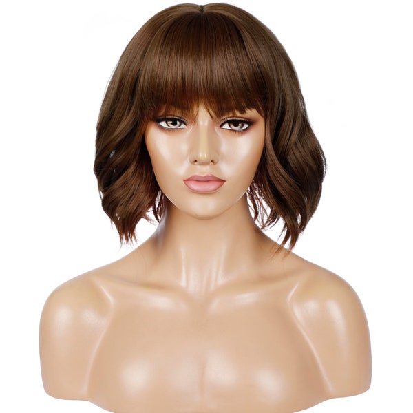 13.7 inch short curly hair wig for women, full bangs, full headwear, high temperature silk heat-resistant cosplay fashion wig