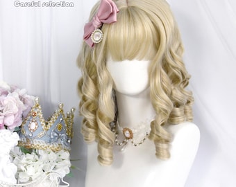 15.7 Inch Cute Beige Blonde Retro Roman Curly Short Hair-Lolita Curly Hair-cosplay Wig-Beautiful Girl-Anime Elegance-Fashion Wig-Fashion Wig
