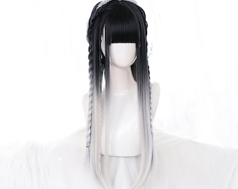 23.6 inch black and white gradient color women's wig - wig - lolita wig - anime cute - cosplay wig - fashion wig