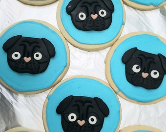 Black Pug Face Sugar Cookie