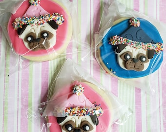 Party Pug Face Sugar Cookie