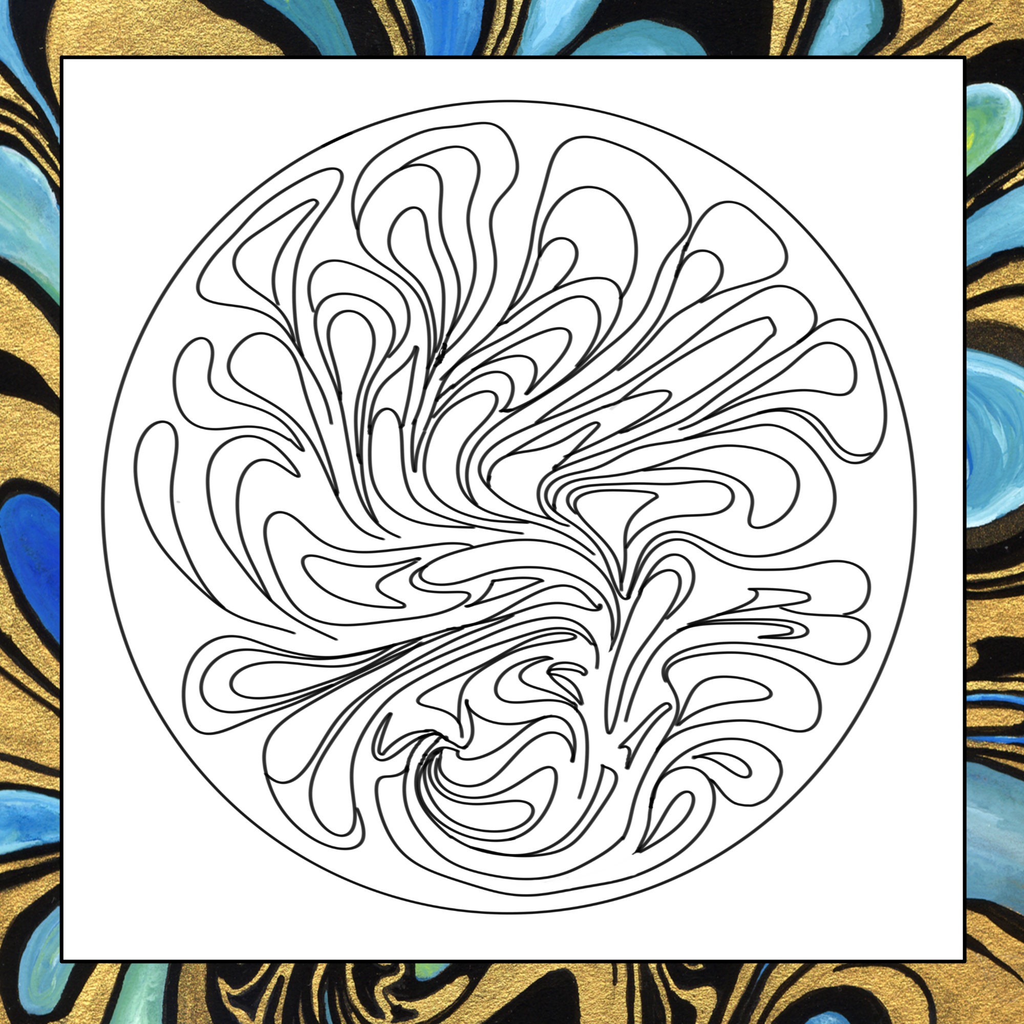 Water Mandala. Printable adult coloring page. Digital download | Etsy