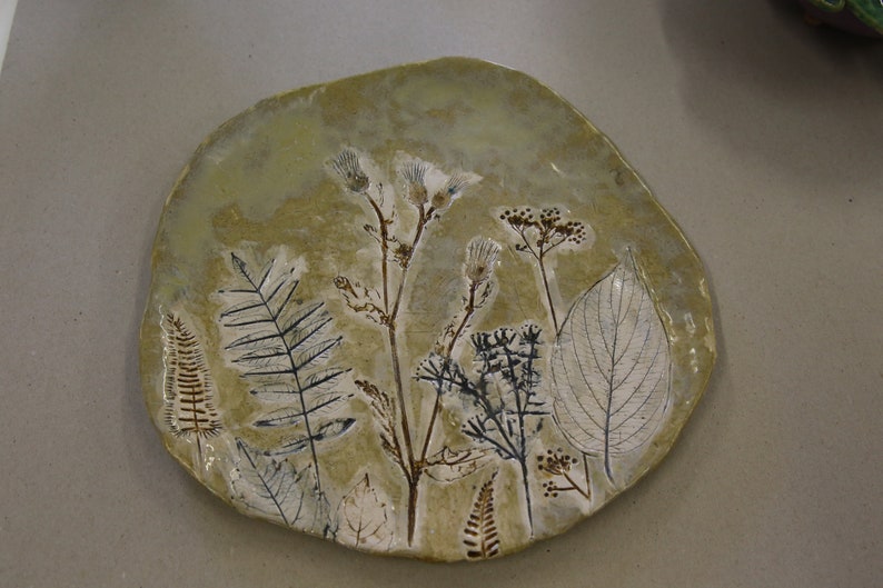 Ceramic Plate with Meadow Flowers Studio Pottery Handmade
