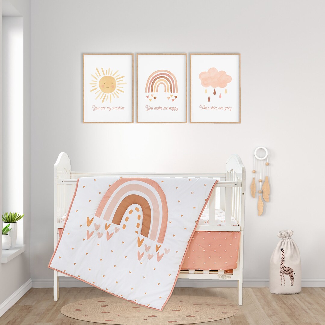 3 Piece Boho Rainbow Crib Bedding Set Standard Size Nursery Etsy