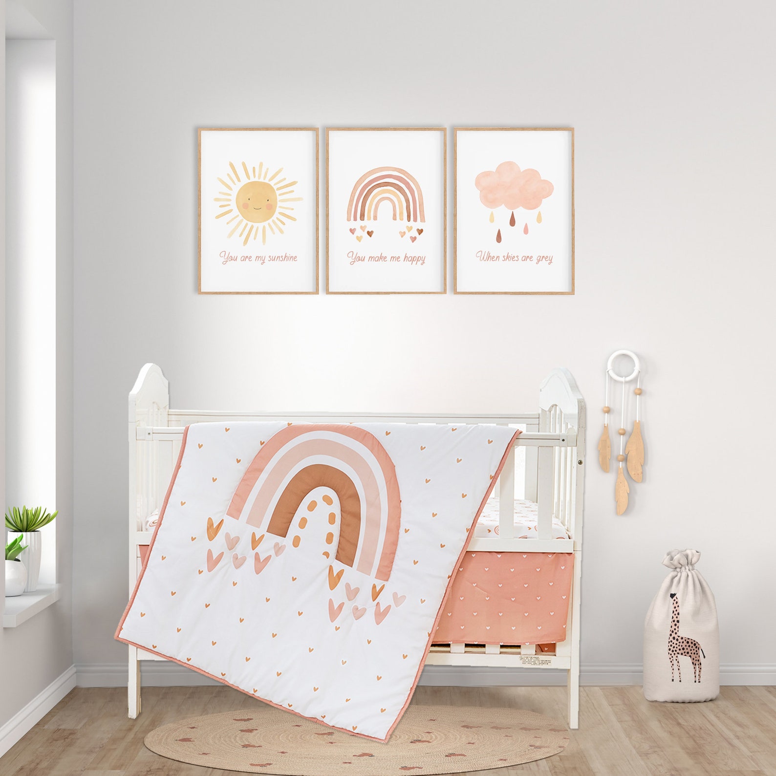 3 Piece Boho Rainbow Crib Bedding Set Standard Size Nursery Etsy