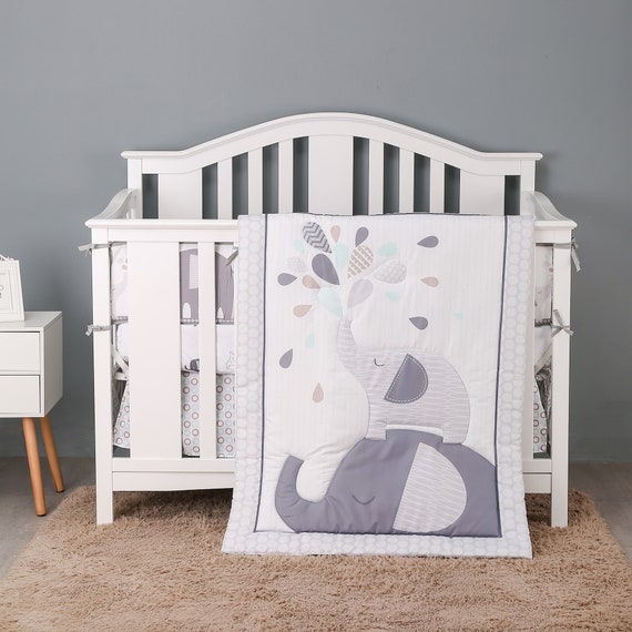 Elephant Crib Bedding Baby Boy Neutral Baby Bedding Gray Etsy