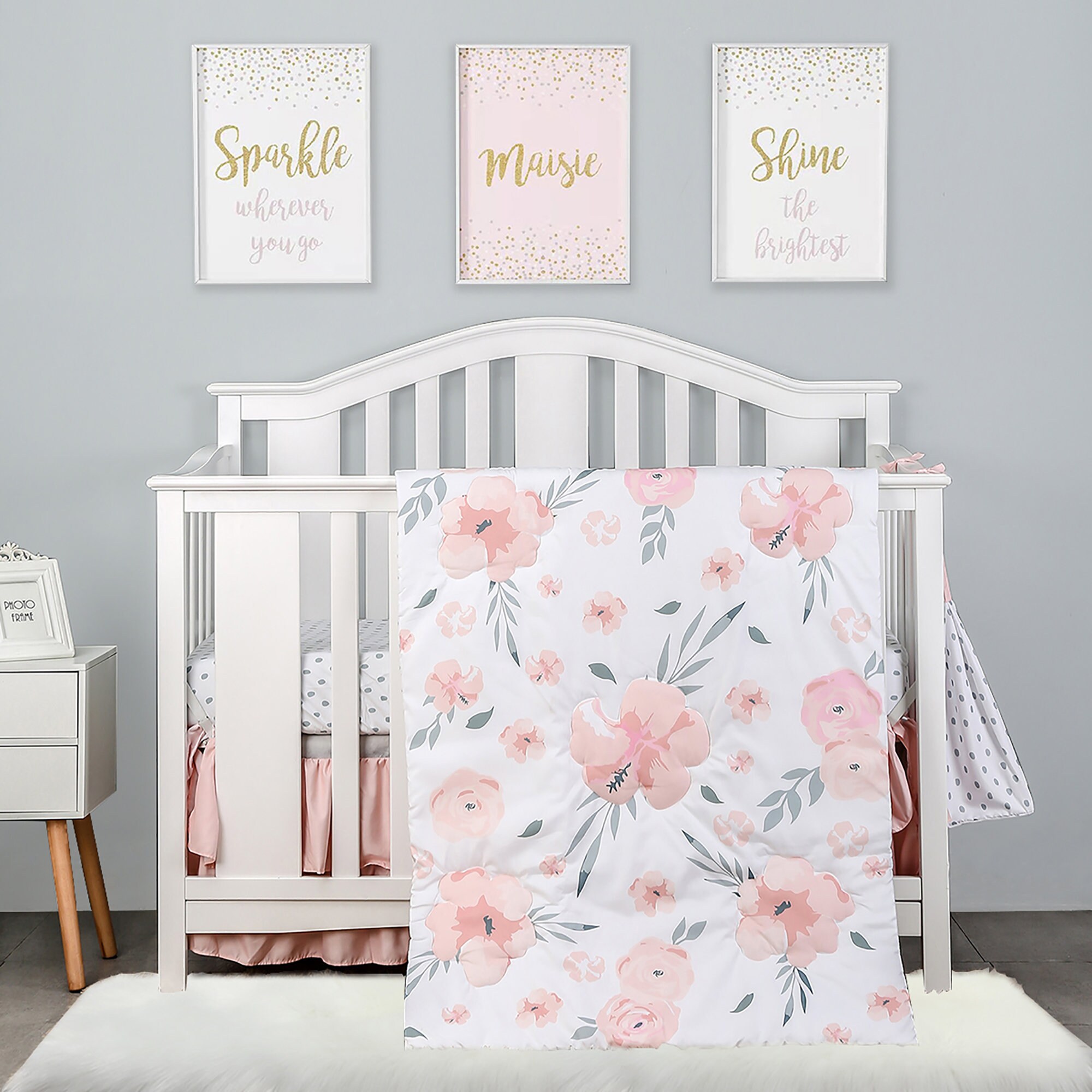 4Piece Baby Girl Crib Bedding Set Floral NurseryWhiteBlush Etsy