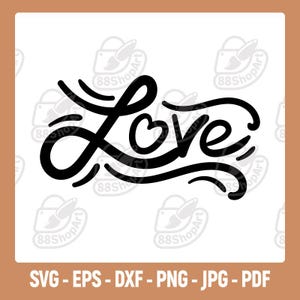 Kärleksskript med hjärta SVG, kärlekskalligrafi PNG, bröllops-svg-klippfil, alla hjärtans dag PDF, handskriven kursiv text, bokstäver ord kärlek