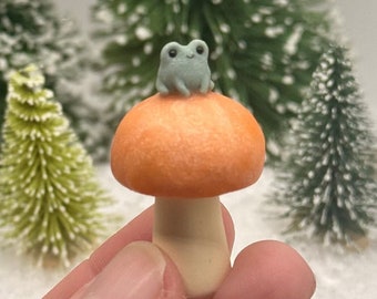 Polymer Clay Micro Frog On Mushroom- Desk Friend