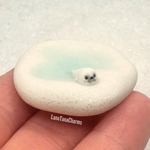 Polymer Clay Micro Baby Harp Seal- Desk Buddy- Collectible Figurine