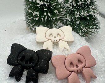 Polymer Clay Skull Bow Pin/Brooch