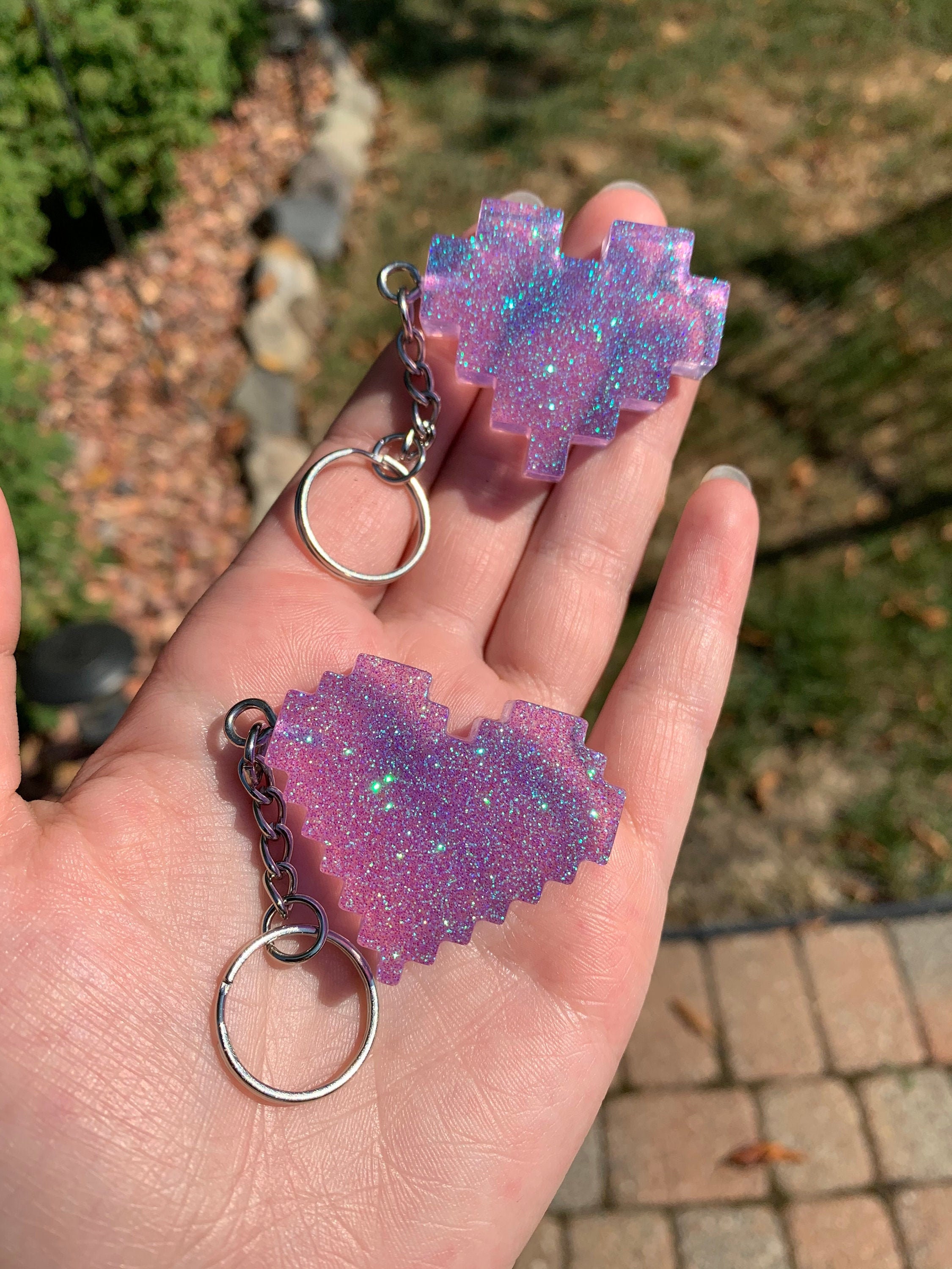 Resin Heart Keychain Etsy