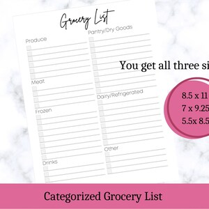 Categorized Grocery List, Grocery List, Printable Grocery List