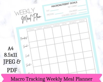 Macro Tracking Weekly Meal Planner, Keto Meal Planner, Meal Planner Printable
