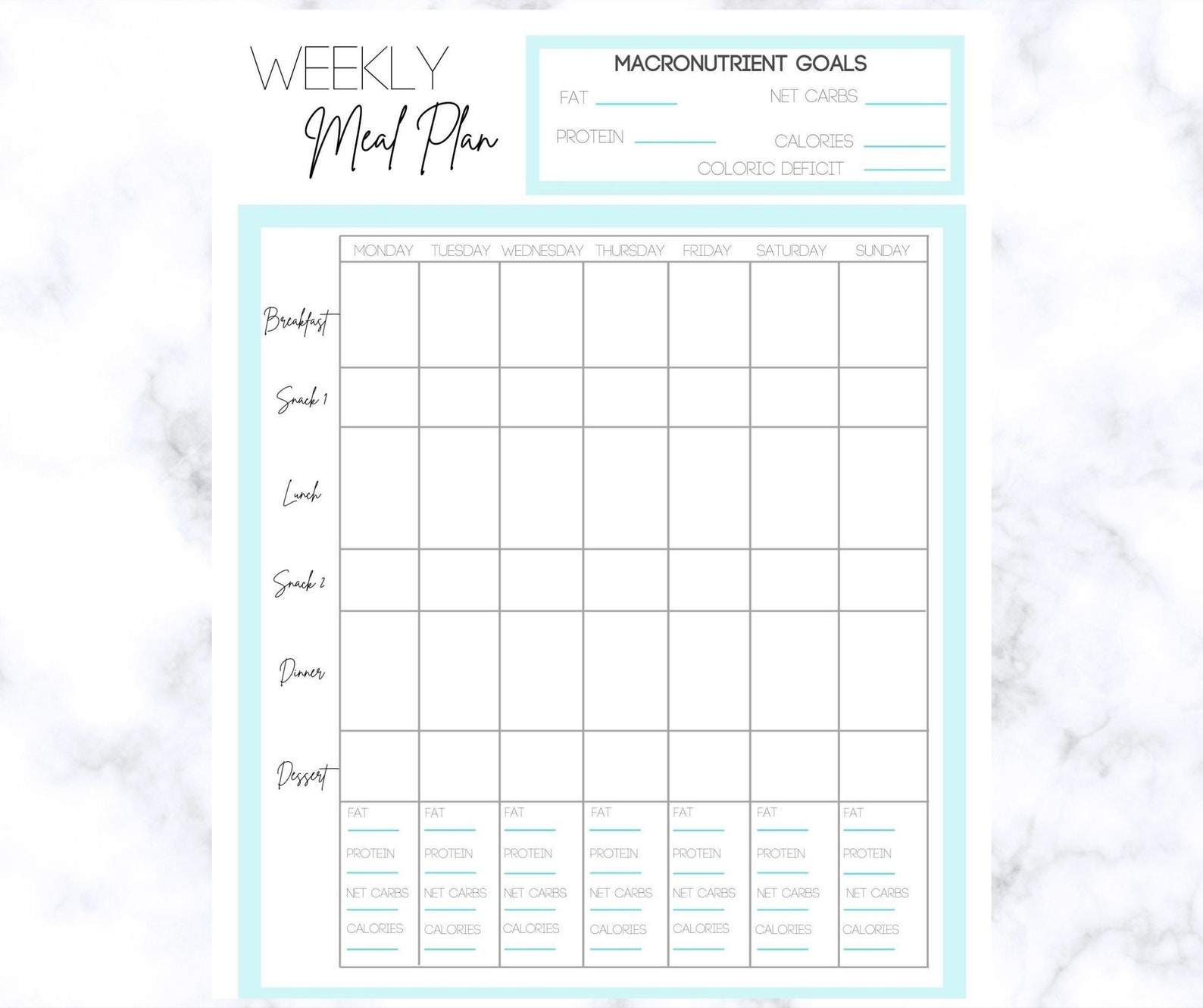 Macro Tracking Weekly Meal Planner, Keto Meal Planner, Meal Planner ...