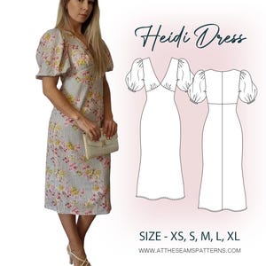 Sewing Pattern | Puffy Sleeve Midi Dress, Picnic Dress | Digital PDF File, Instant Download | Size XS-XL | A4, U.S Letter, A0 |