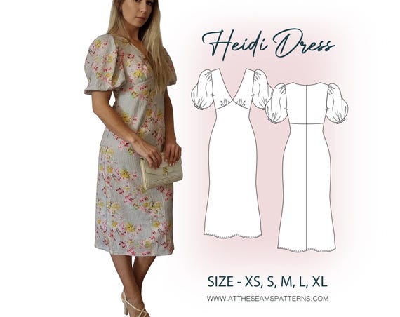 Sewing Pattern | Puffy Sleeve Midi Dress, Picnic Dress | Digital PDF File,  Instant Download | Size XS-XL | A4, U.S Letter, A0 | - Etsy
