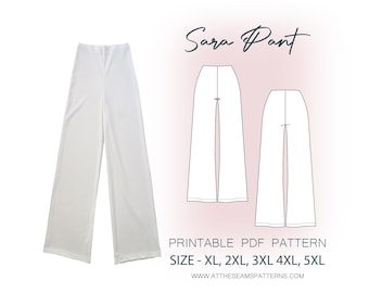 Patrón de costura para tallas grandes / Pantalón palazzo elástico Riley, pierna ancha / Archivo PDF digital, descarga instantánea / Tallas XL-5XL / A4, Carta EE. UU., A0 /