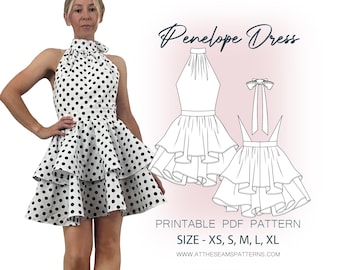 Patrón de costura / Vestido Penelope Halter / Archivo PDF digital, descarga instantánea / Tallas XS-XL / A4, Carta estadounidense, A0 /